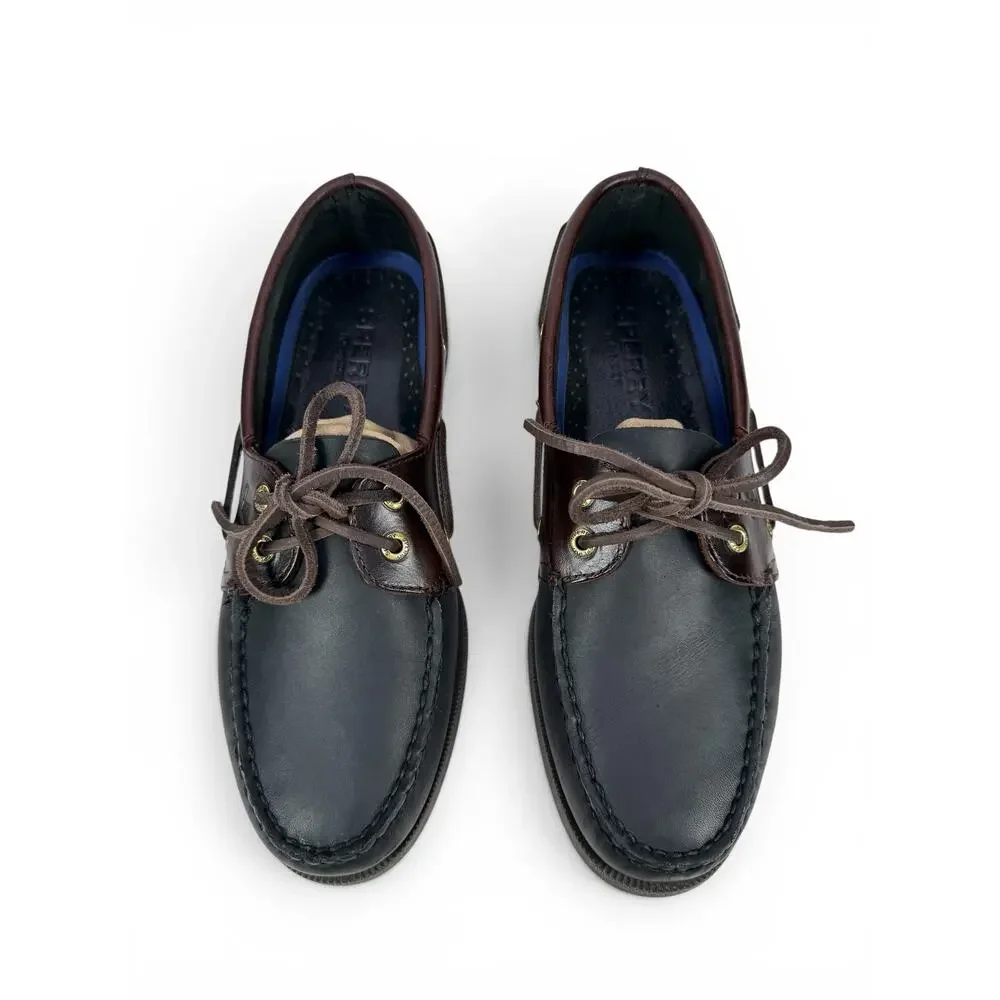 Sperry Authentic Original Boat Shoes Mens 10 Black Leather 2 Eye Slip On